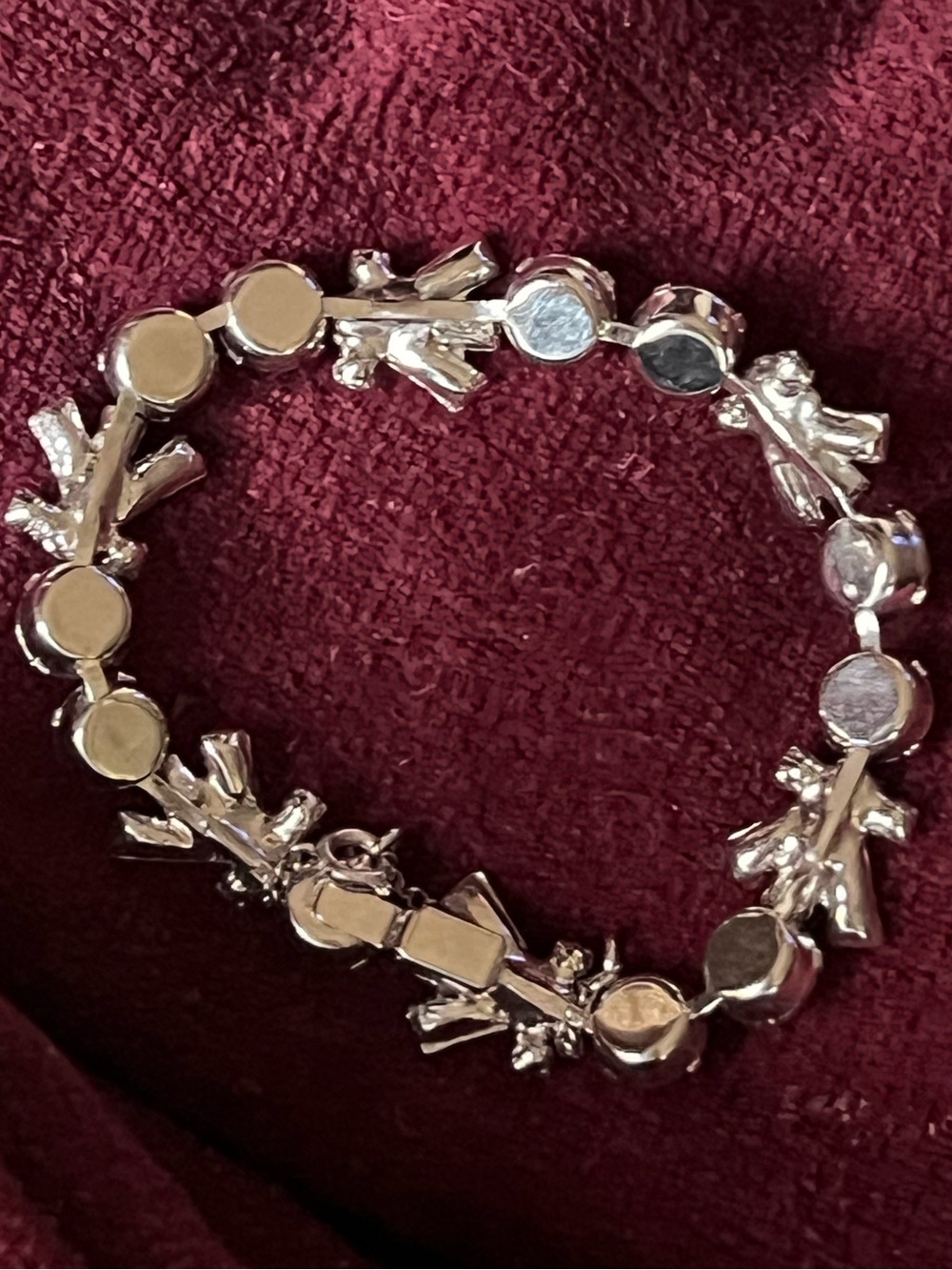 Vintage Silver-Tone Rhinestone Midcentury Tennis Link Bracelet with safety chain